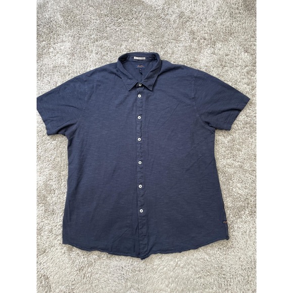 Good Man Brand Shirt Mens 2XL Navy Short Sleeve Button Up Slub Jersey Casual - Picture 1 of 12